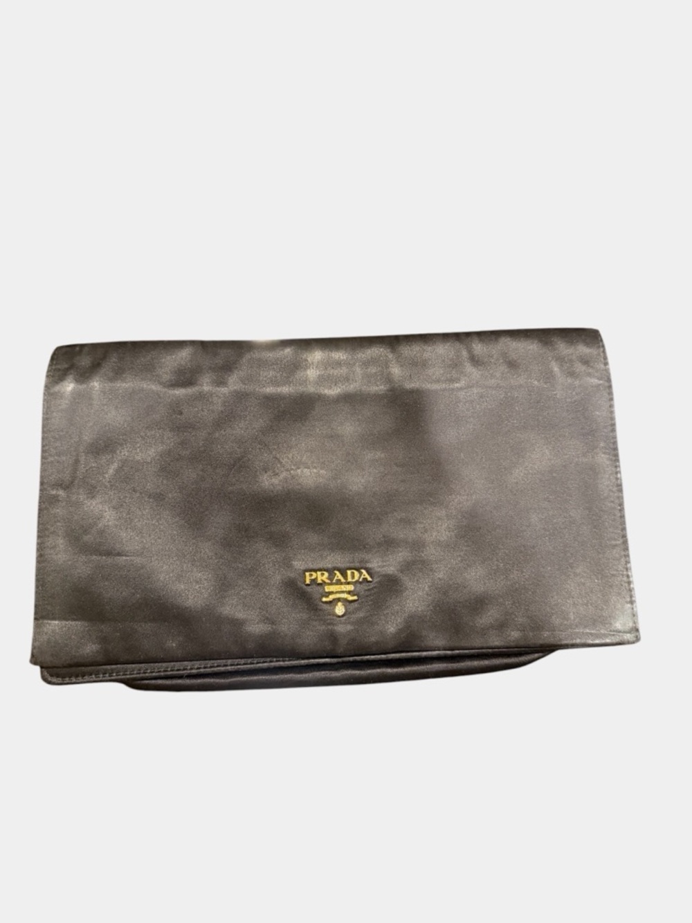 Prada Black Leather Fold-Over Clutch with Gold Logo